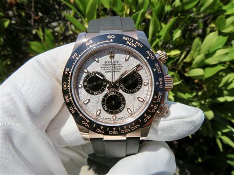 rolex daytona gold leather band|Rolex daytona meteorite white gold.